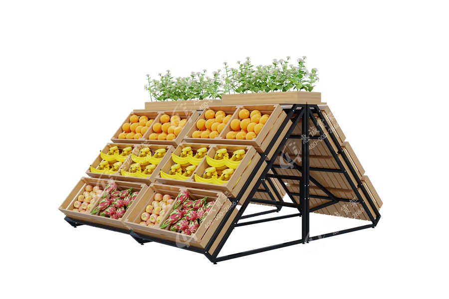 Double sided or single sided grocery vegetable fruit display rack wooden supermarket shelves design