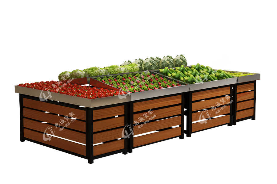 Stainless steel fresh supermarket island shelf fruit vegetable display rack