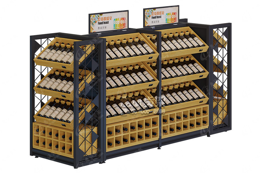 Huicheng Steel-Wooden Wine Display Shelf Center Rack
