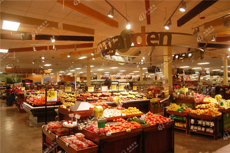 超市木制水果货架图片