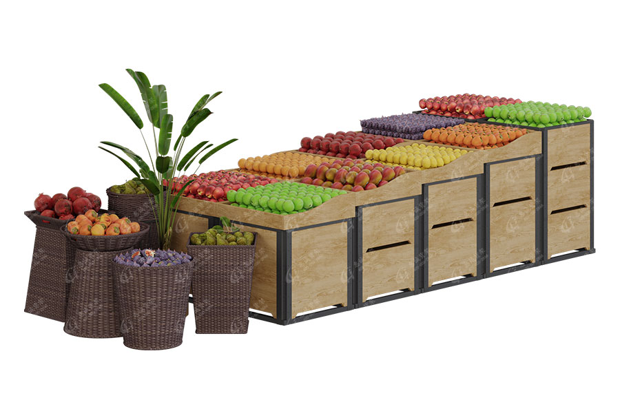 Supermarket Merchandising retail wooden and steel fruit and vegetable display