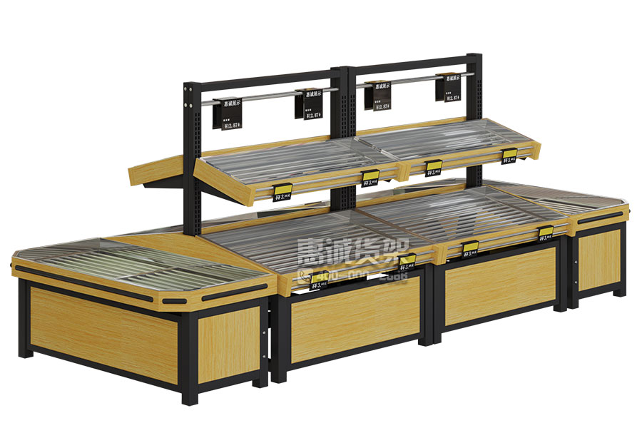 Huicheng new style steel wood fruit shelf vegetable rack -QDM 