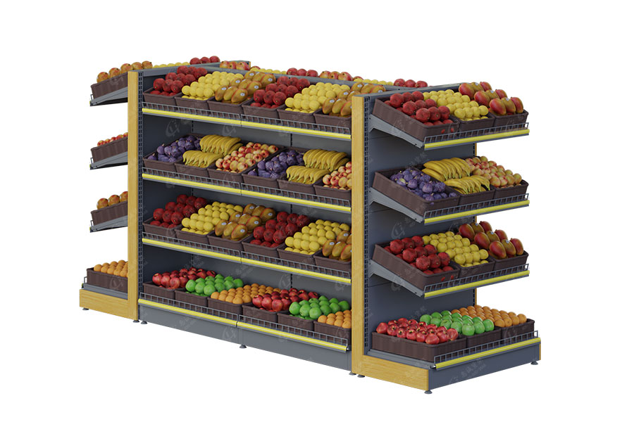 Fruit shop island display shelf gondola rack