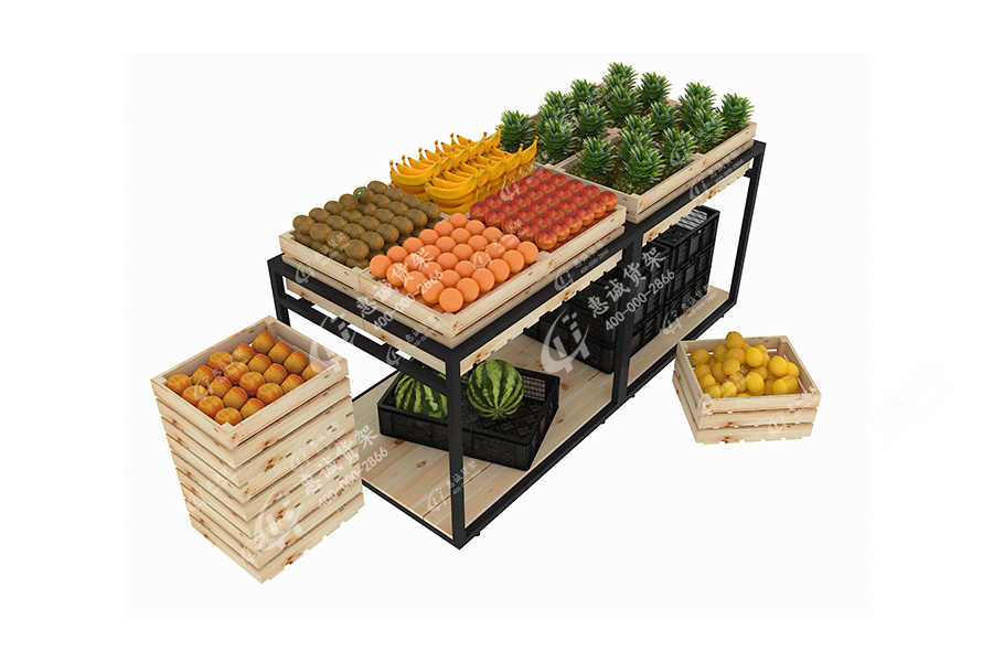 Factory supply wood steel Daily use department snacks store fruit vegetable storage display supermarket rack 