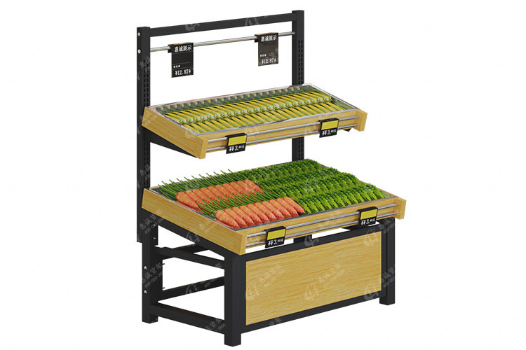 Two layer single side fruit vegetable display rack