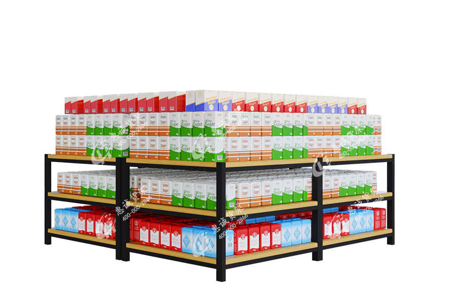 Supermarket steel wood shelf island display table