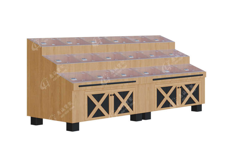 Single Sided Supermarket Wooden Display Shelf With Acrylic Lid_PZ3