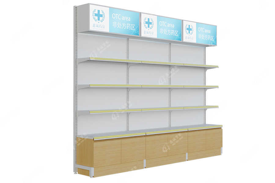 Single sided metal pharmacy shelf